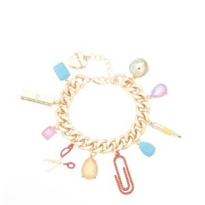 Betsey Johnson Back To School Supplies Stone Charms Bracelet Gold Tone Teacher